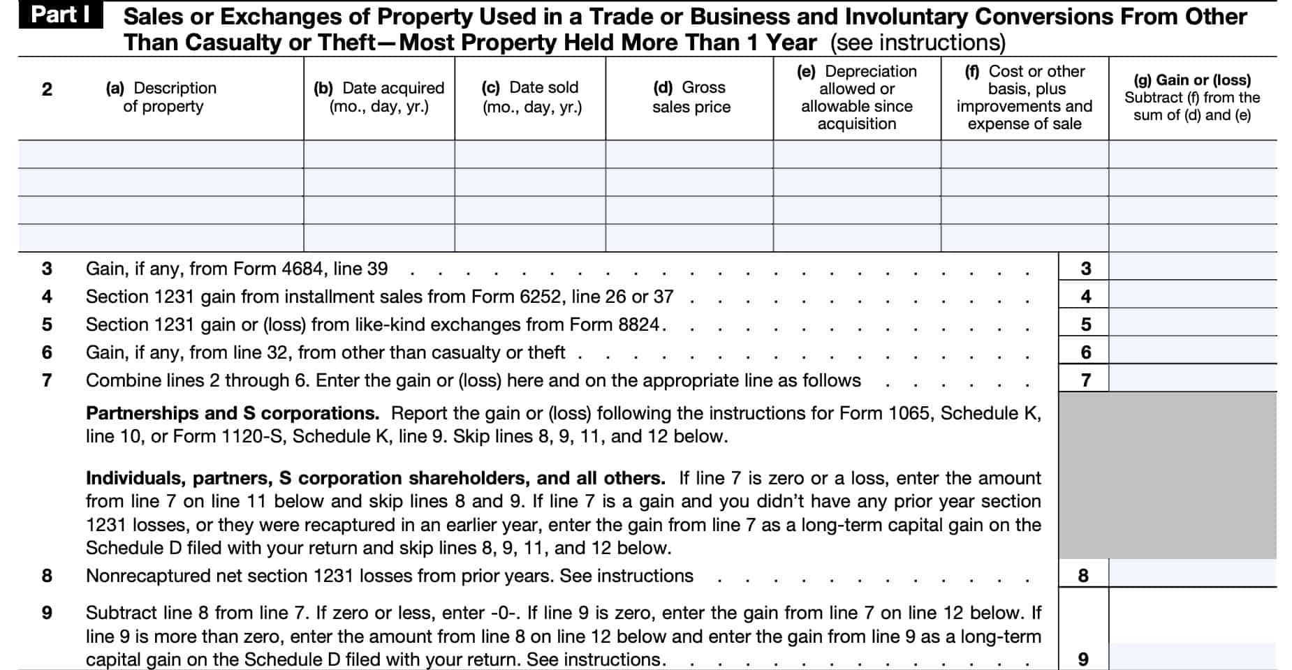IRS Form 4797 Instructions Sales Of Business Property