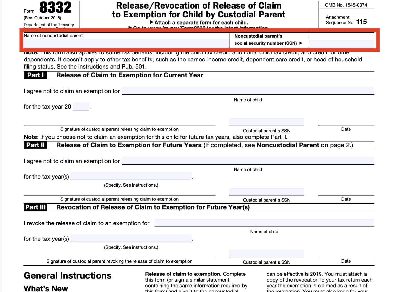 IRS Form 8332 Instructions Release Of Child Exemption