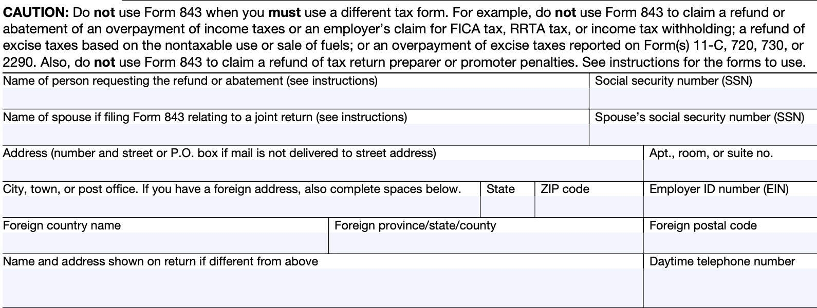 Irs Form 843 Mailing Address