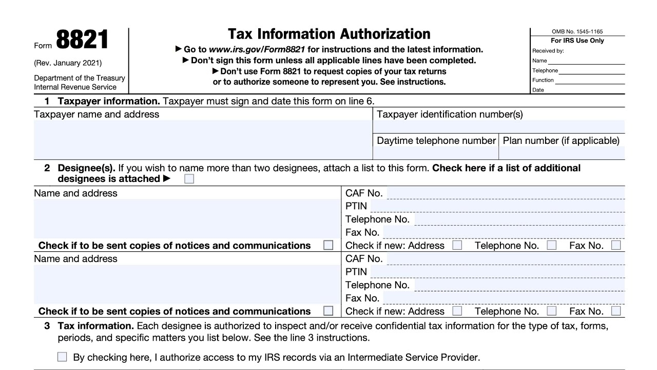 IRS Form 8821 Walkthrough Tax Information Authorization 