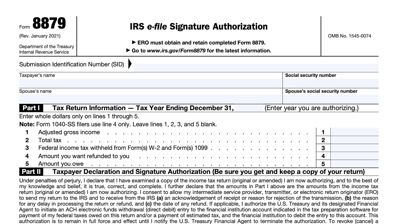 IRS Form 8879 Walkthrough IRS E file Signature Authorization 