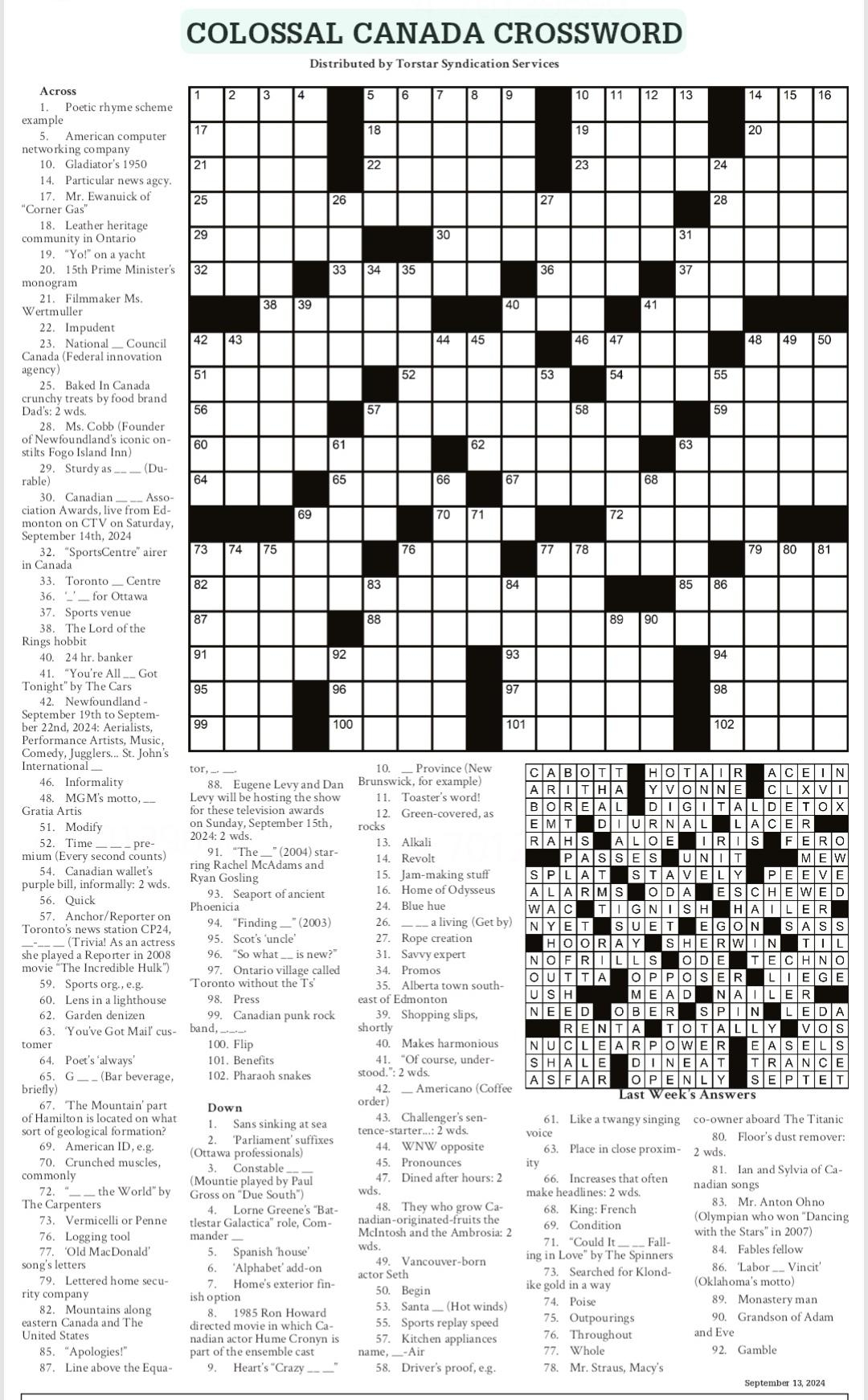 Free Printable Crossword Puzzles Canada
