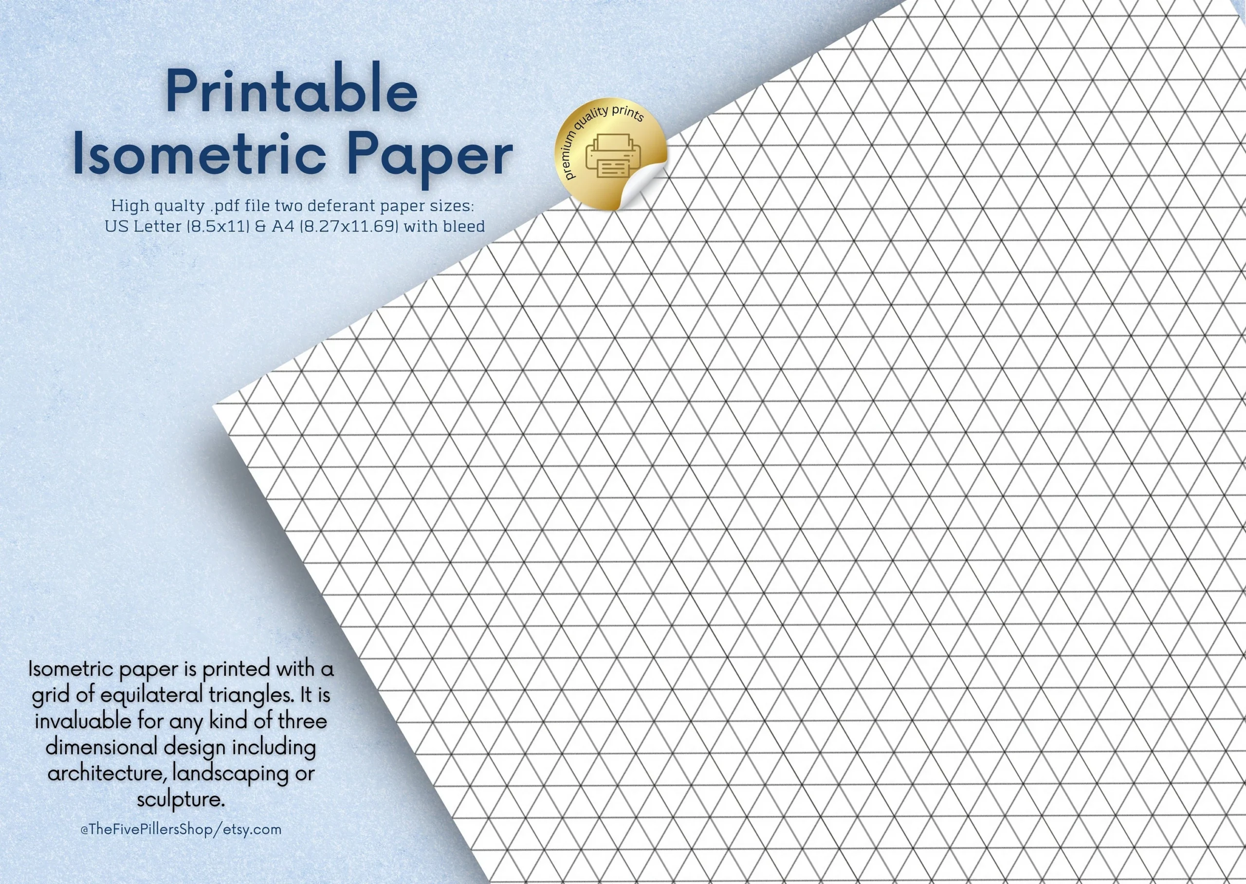 Isometric Grid Paper Printable PDF amp PNG A4 US Letter Etsy