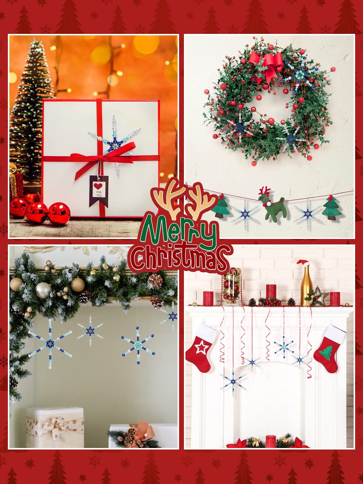 Kalolary 1104 St ck Christmas Snowflake Wire Forms Xmas Metall Schneeflocke DIY Craft Blue White Pearl Charm 24 St ck Metall Schneeflocken Dr hte Mit 