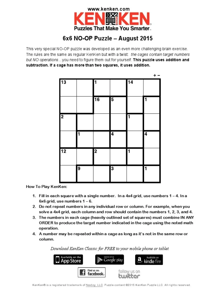 Kenken Puzzles PDF