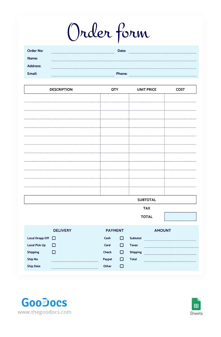 Printable Order Form Template