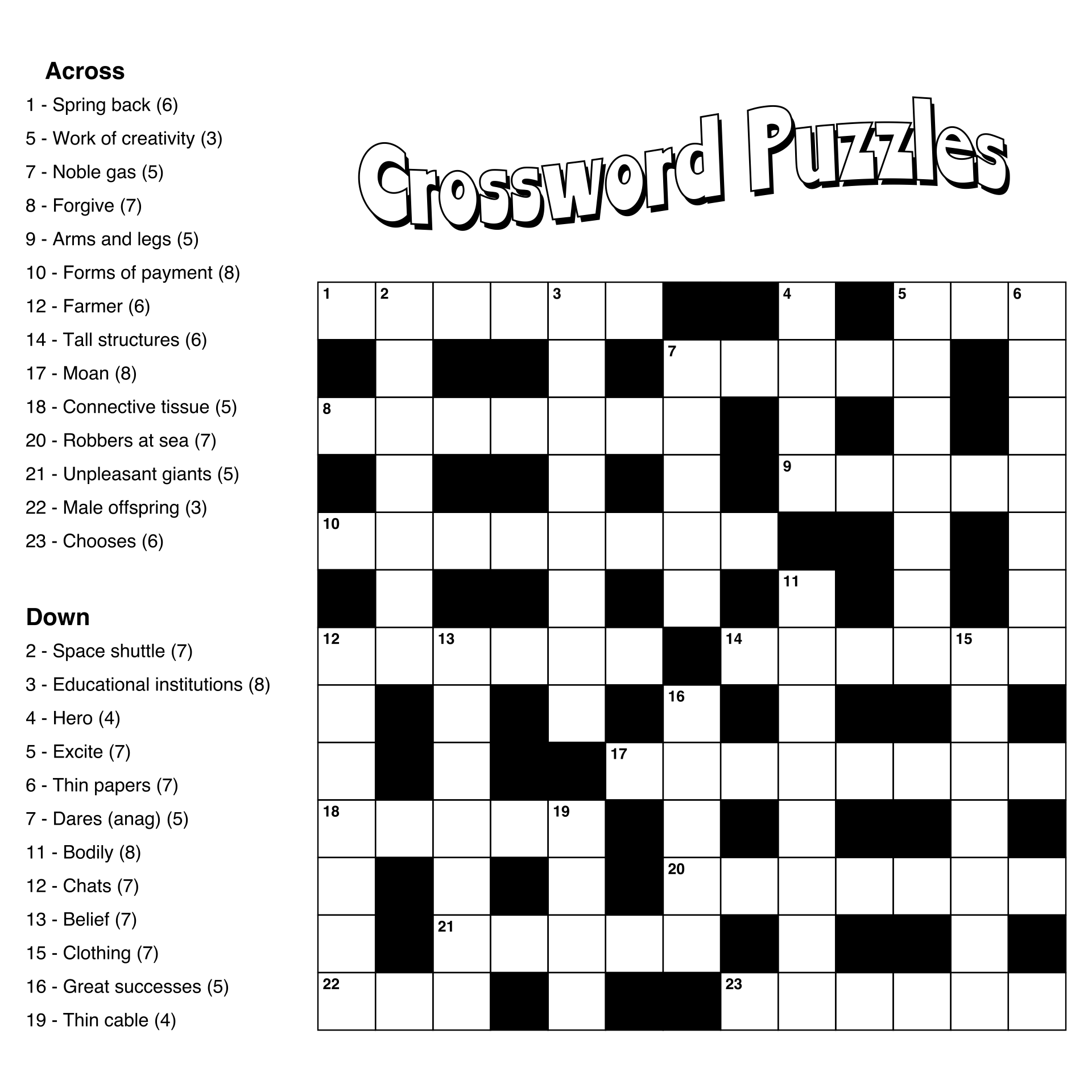 Free Printable Crossword Puzzles Easy Medium