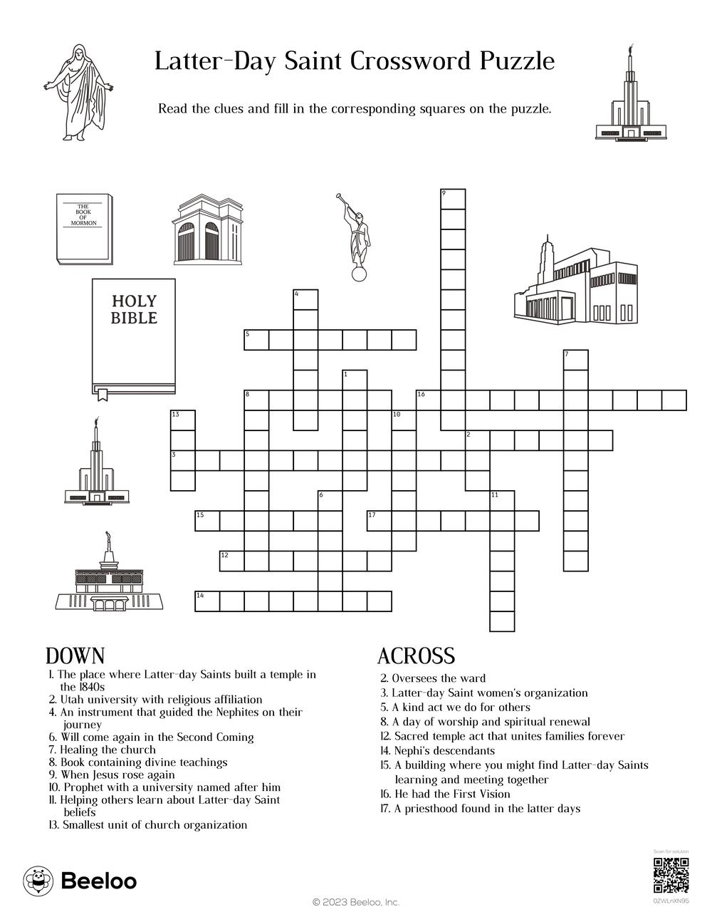 Latter Day Saint Crossword Puzzle Beeloo Printable Crafts And 