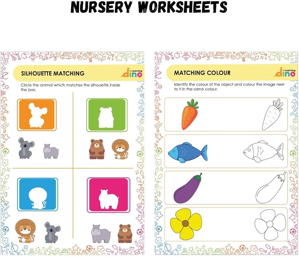 Learning Dino Nursery Activity Worksheets For Kids DIY Alphabet Puzzle Sticker Sheet English Maths Logical Reasoning Lifeskills For 3 To 5 