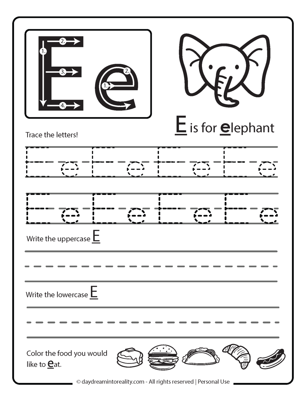 Pre K Letter E Free Printable Worksheets