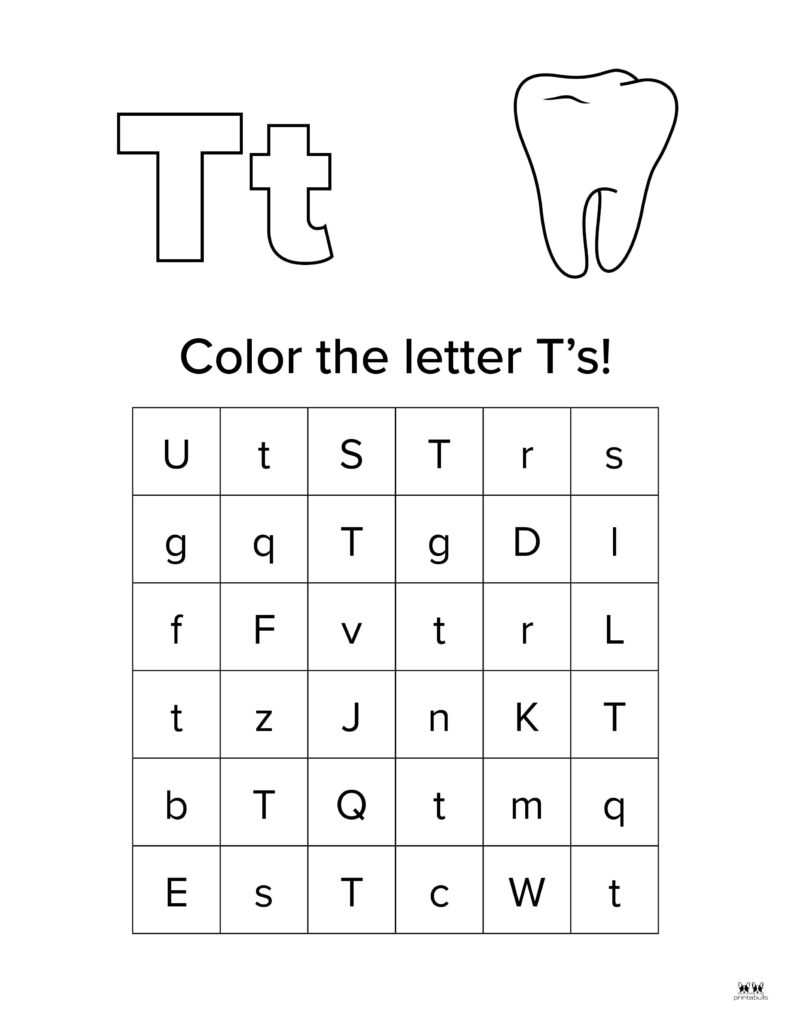 Letter T Free Printable Worksheet