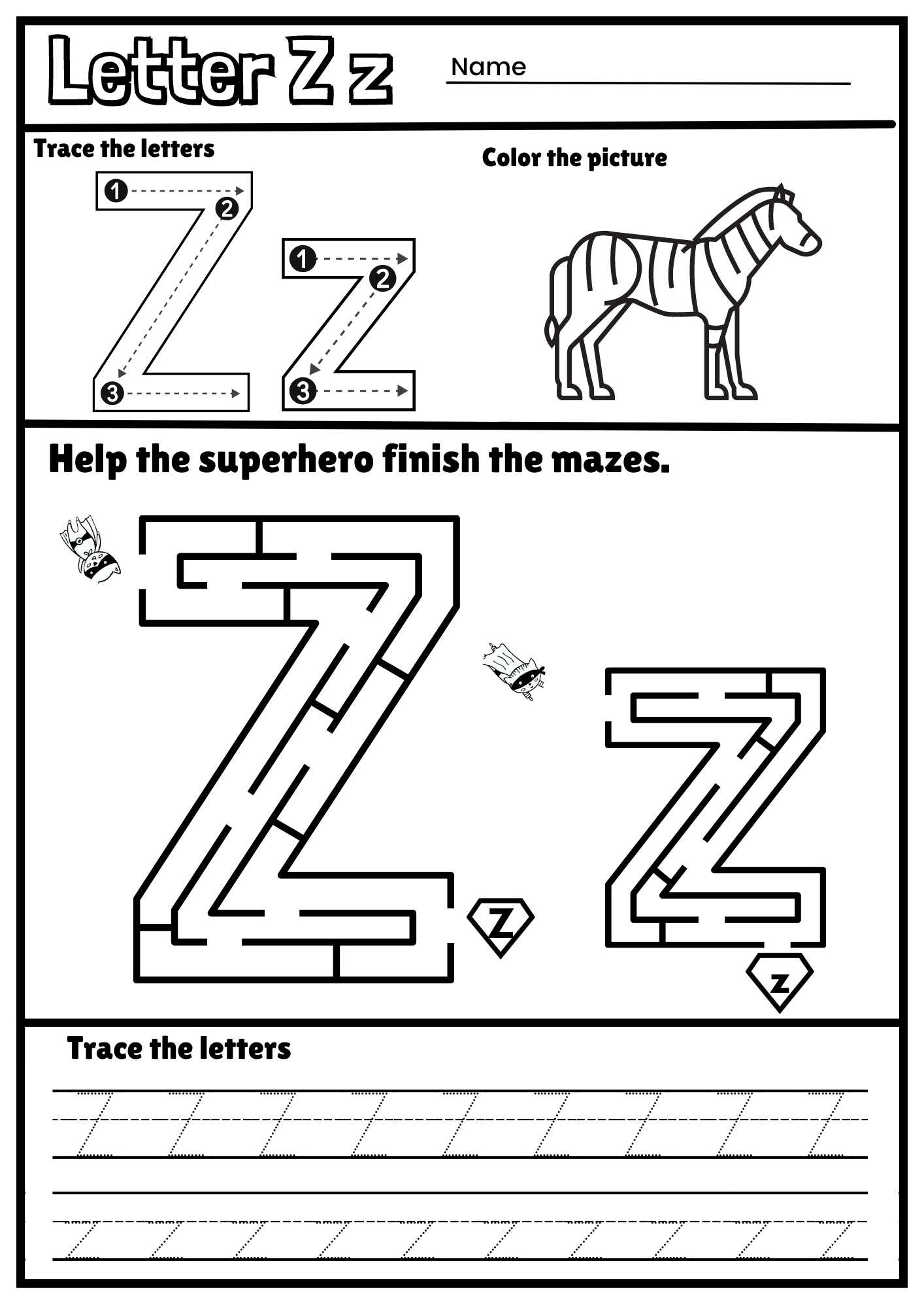 Free Printable Letter Z Worksheet Preschool
