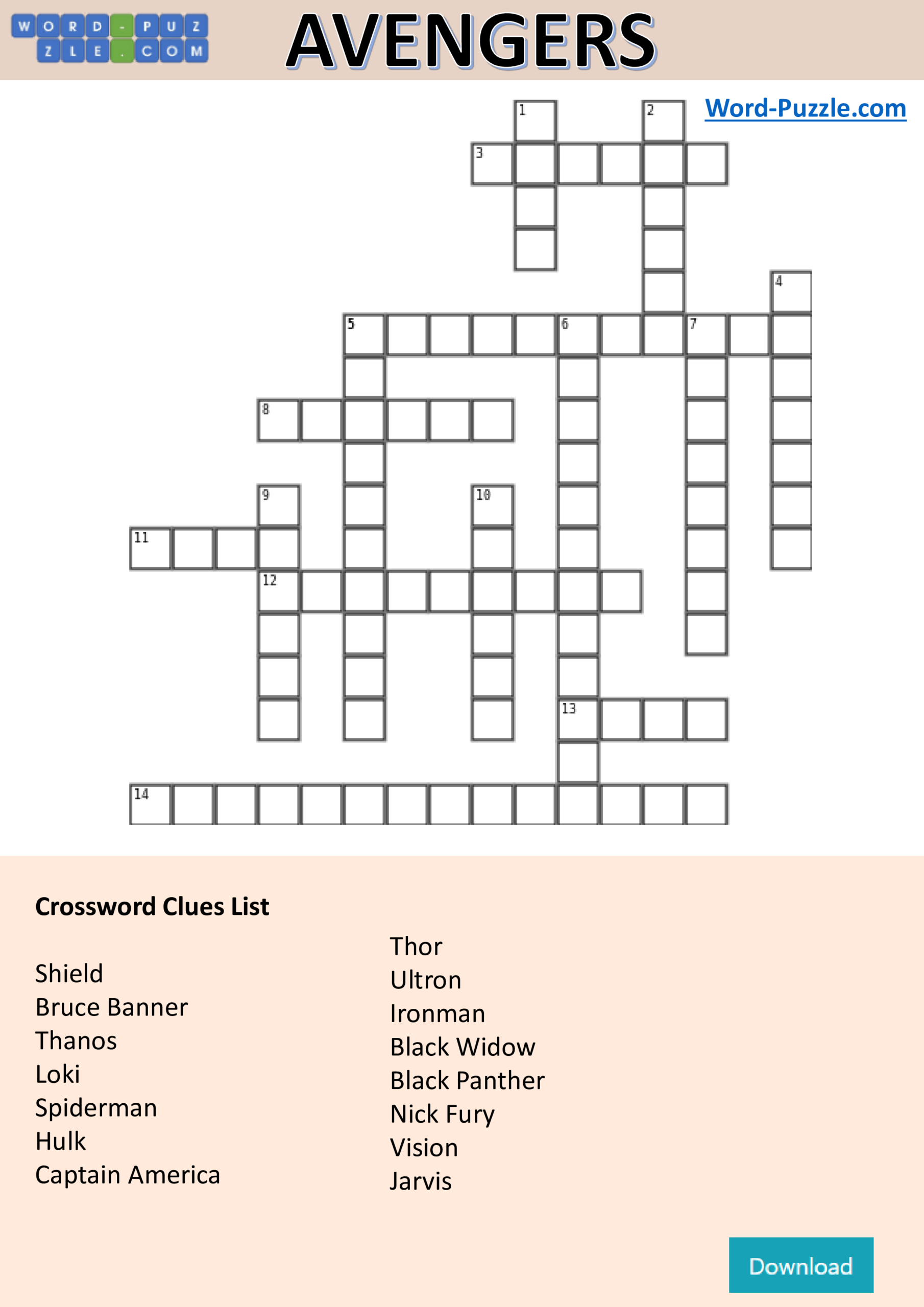 Printable Avengers Crossword Puzzles