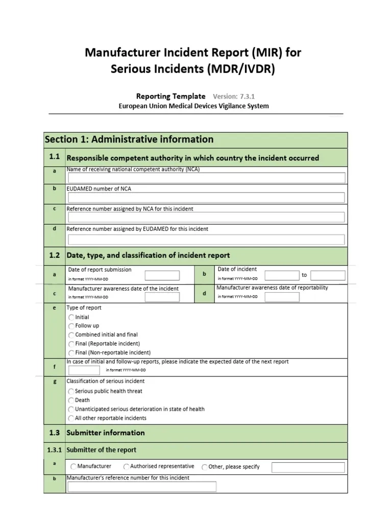 Manufacturer Incident Report MIR For Serious Incidents MDR IVDR 