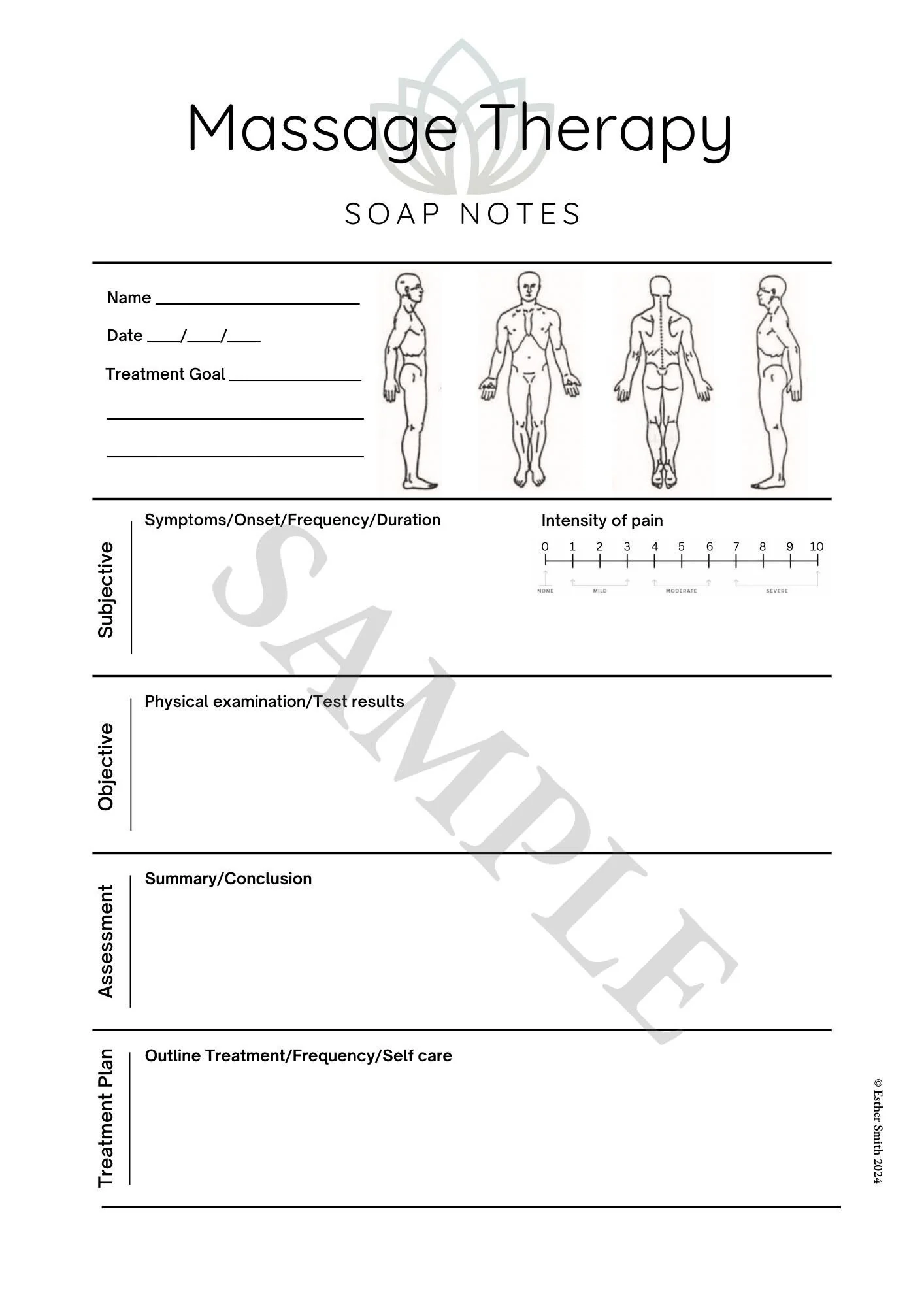 Massage Therapy Simple SOAP Notes Etsy UK