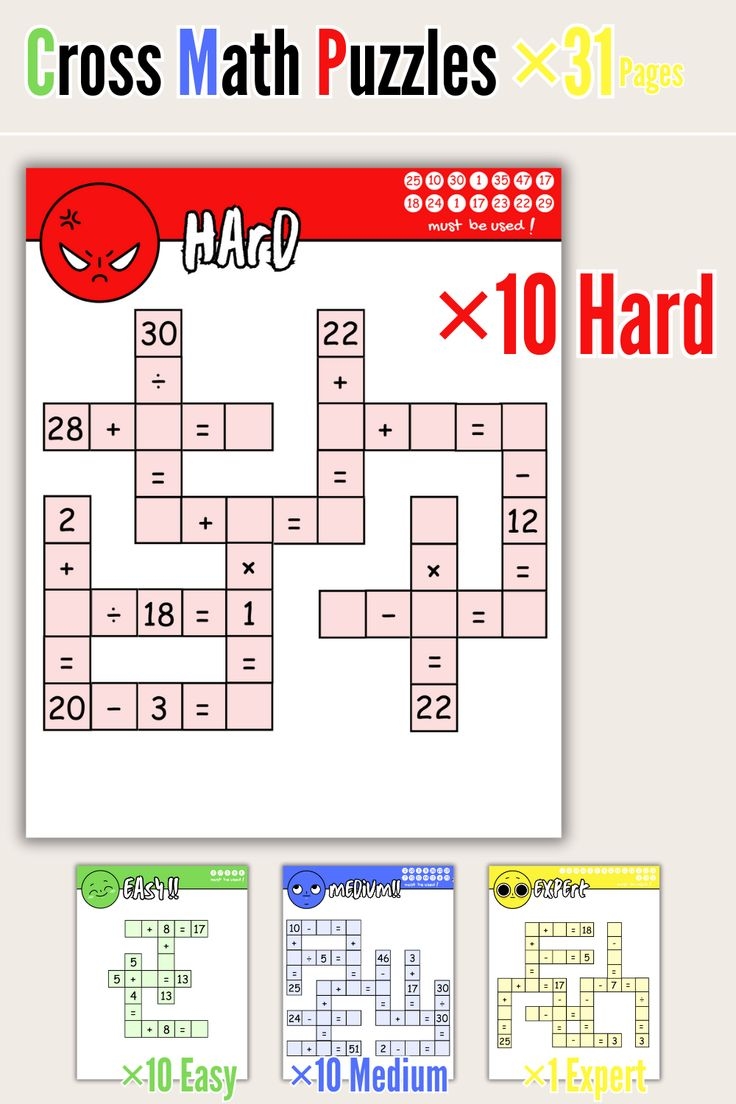 Math Challenges Cross Math Puzzles Collection In Color And Black 