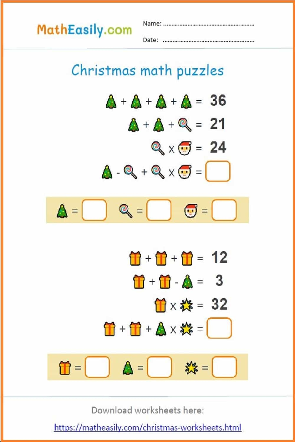 Math Puzzles Printable Kids