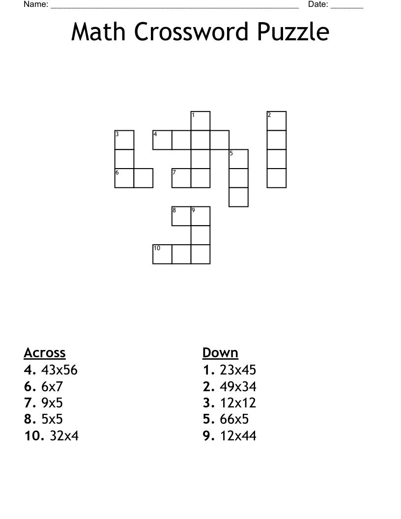 Math Word Crossword Puzzles Printable