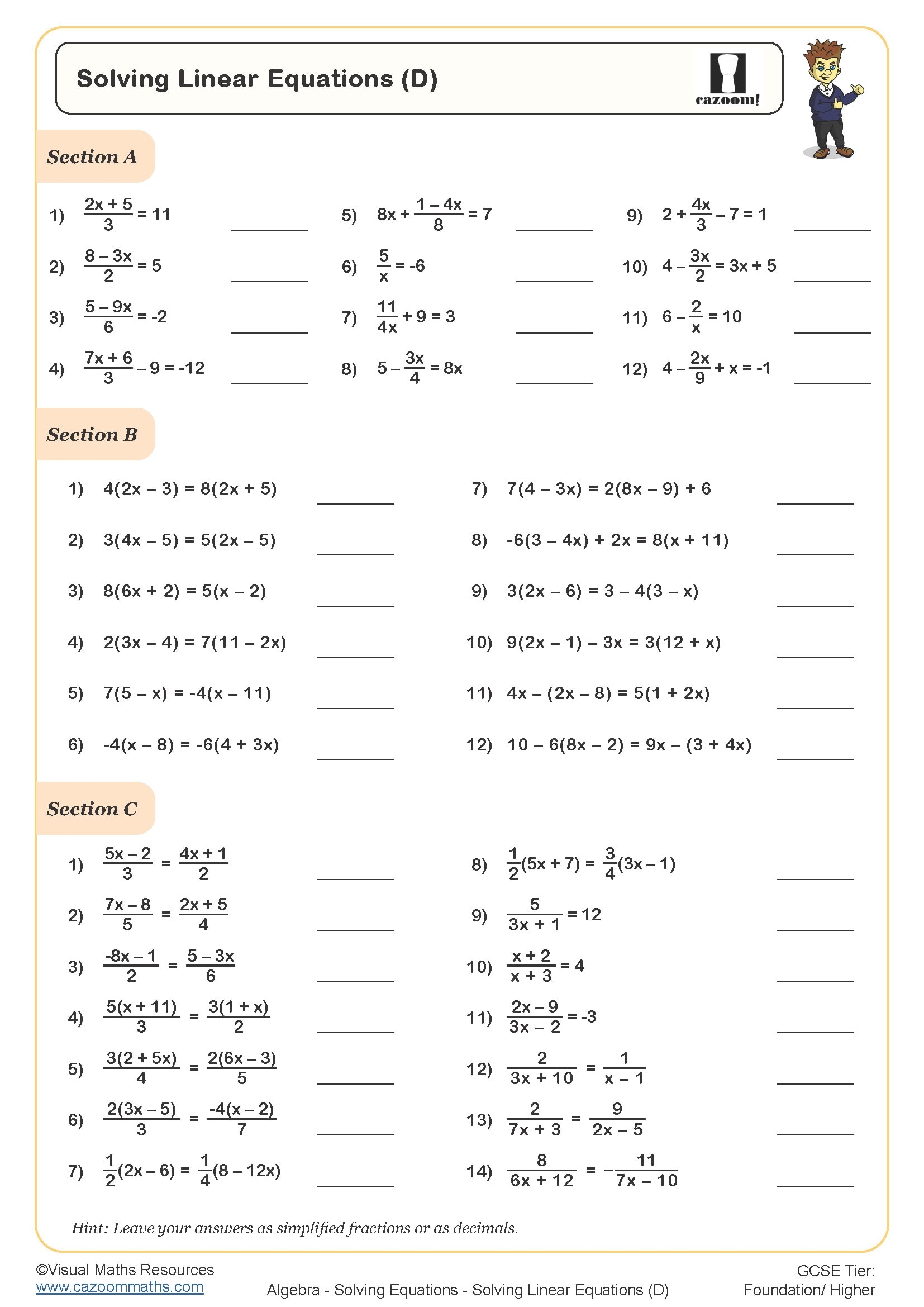 Maths Worksheets Year 9 Printable Free