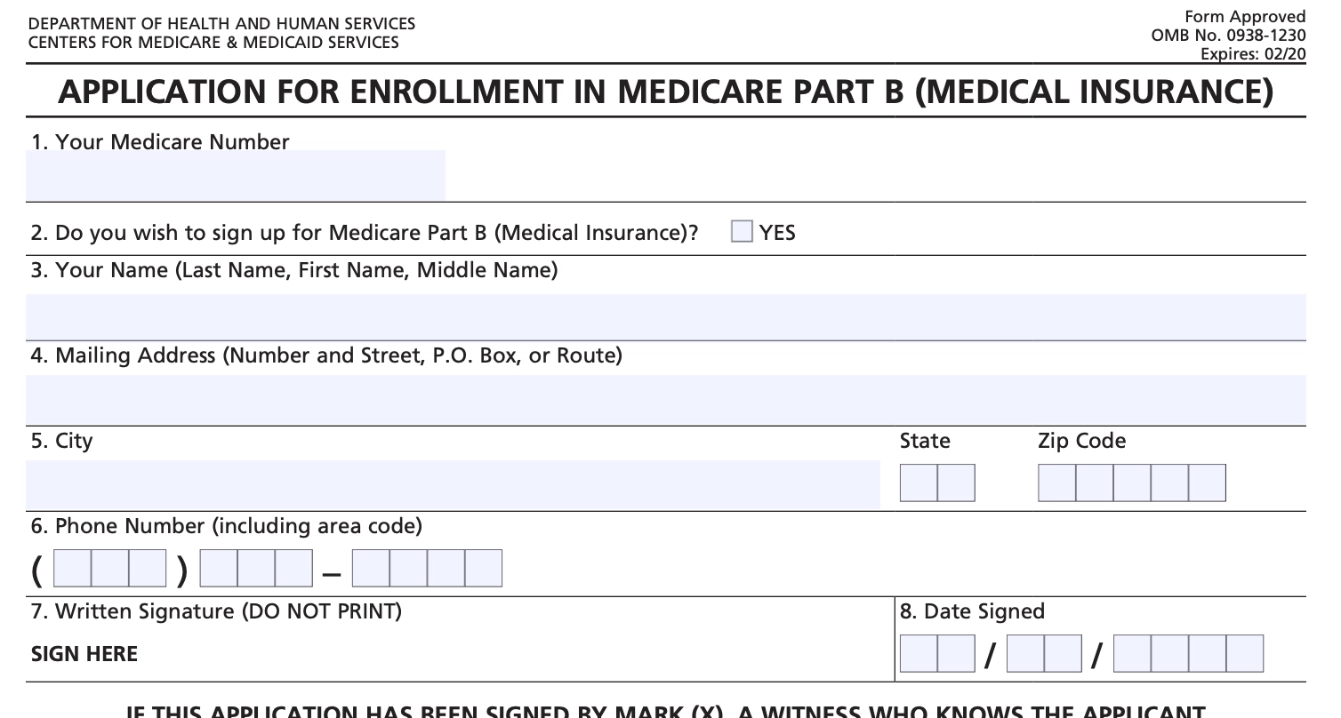 Medicare Part B Application Form Printable