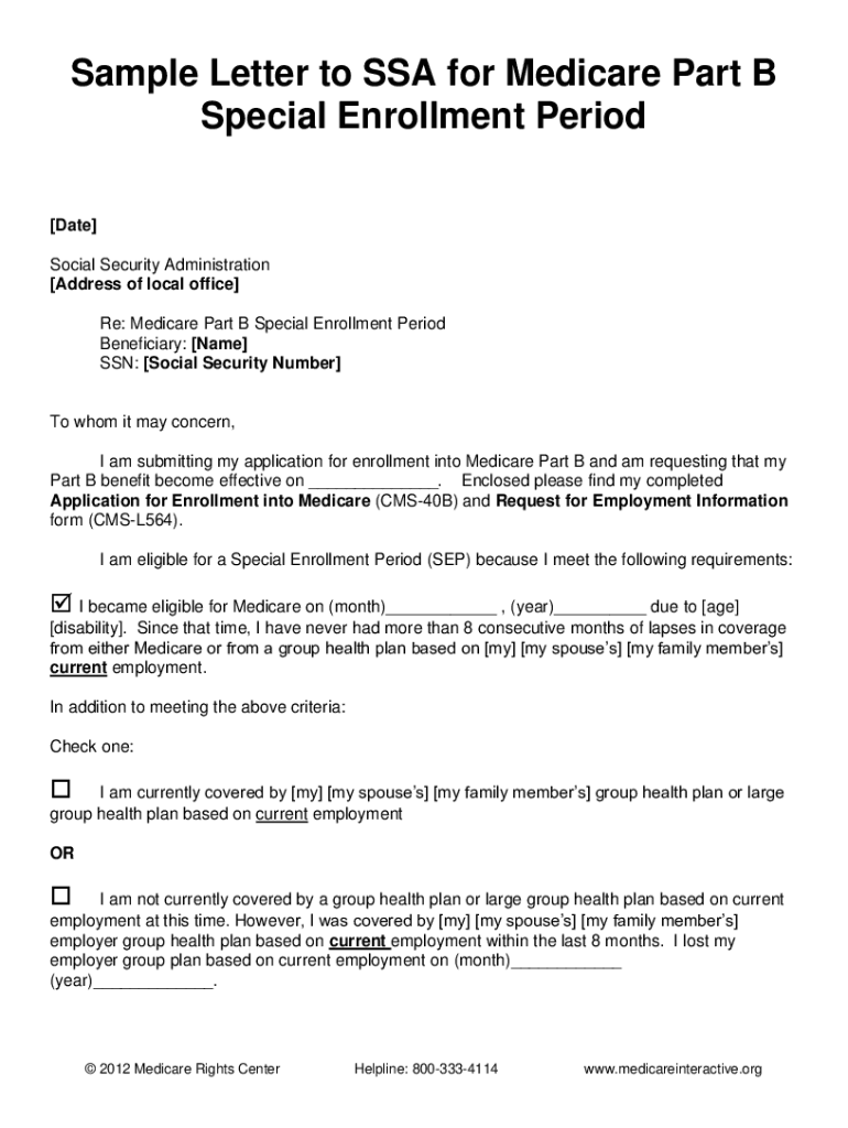 Medicare Part B Special Enrollment Period Form Fill Online 
