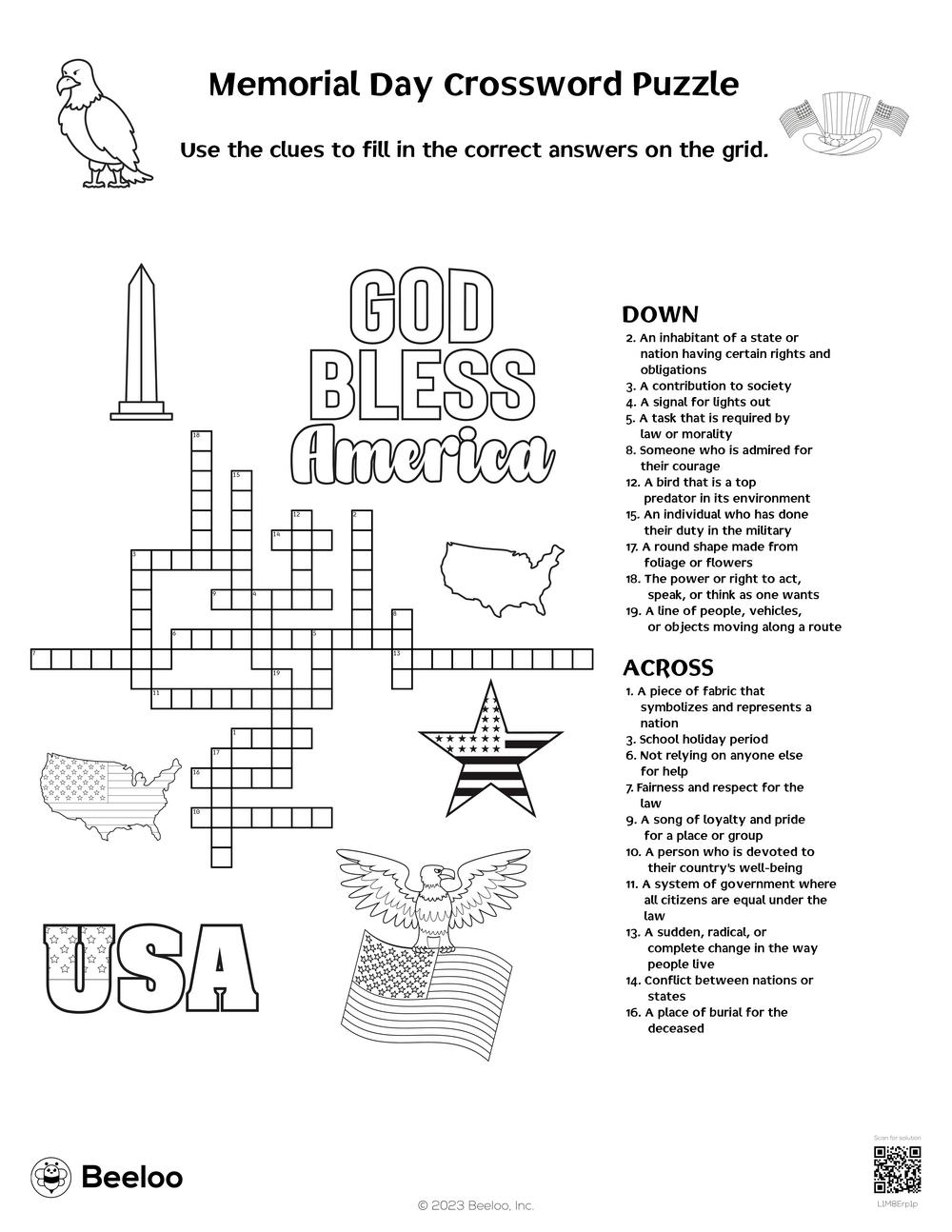 Memorial Day Crossword Puzzles Printable
