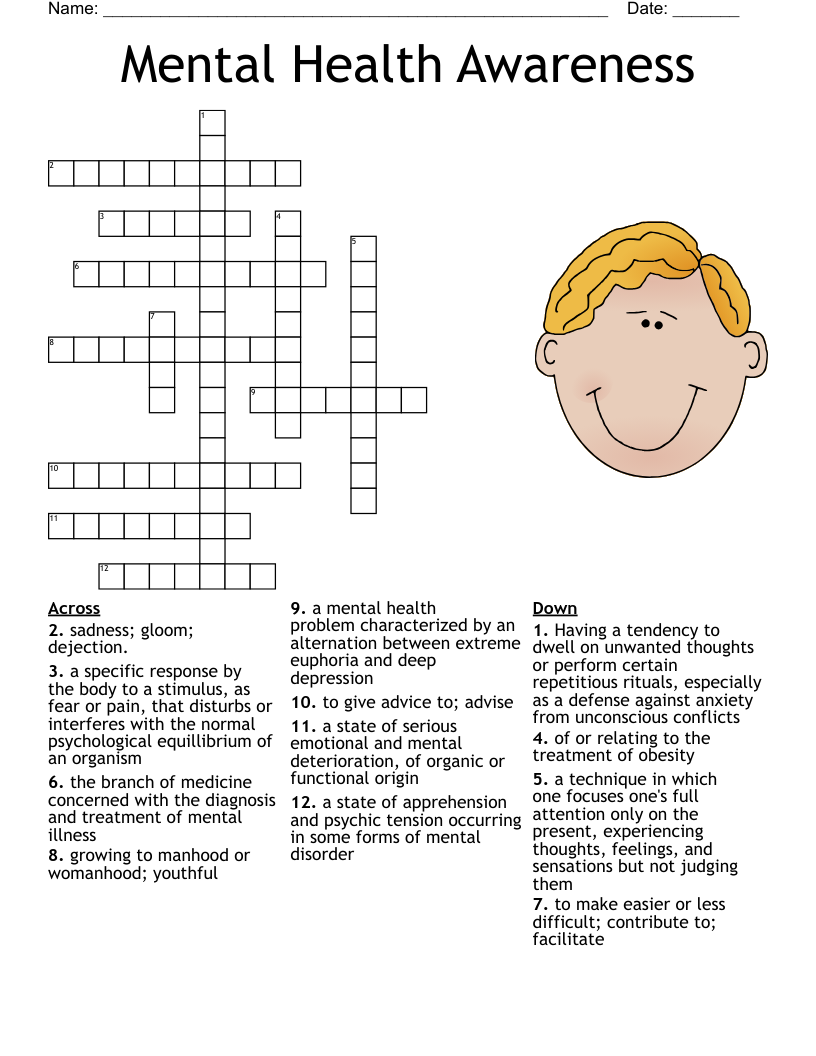 Crossword Puzzles Mental Health Printable