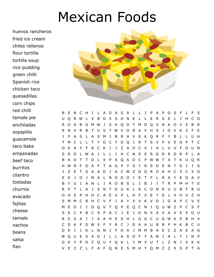 Mexican Word Search Printable