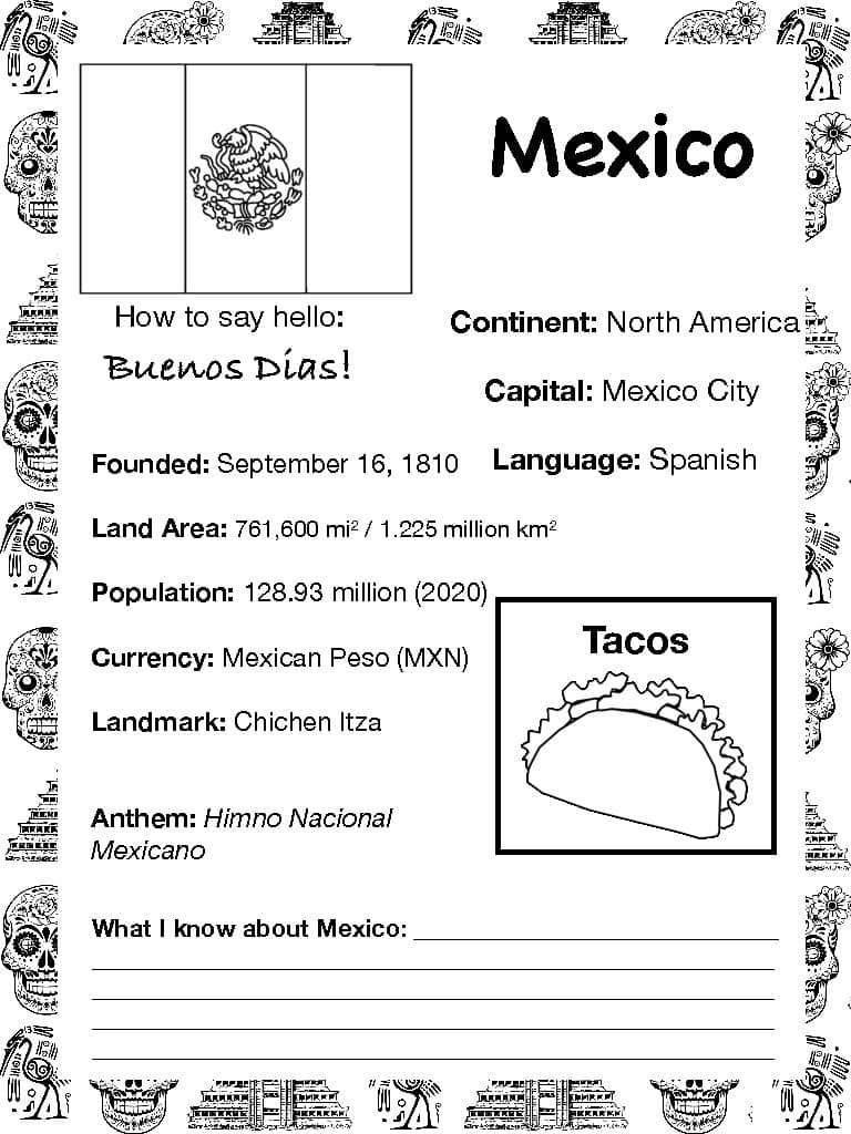 Mexico Worksheets For Kids