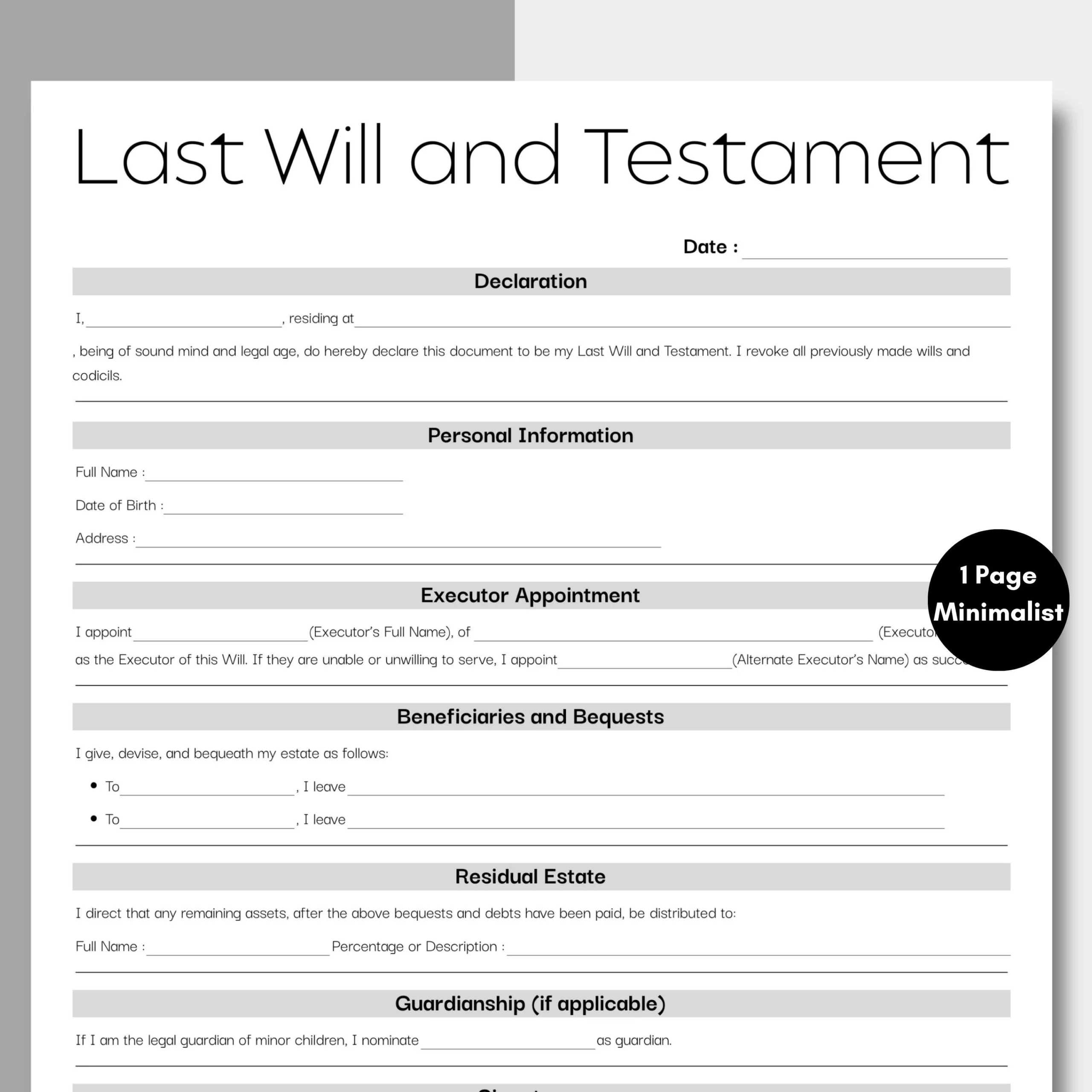 Simple Printable Will Form