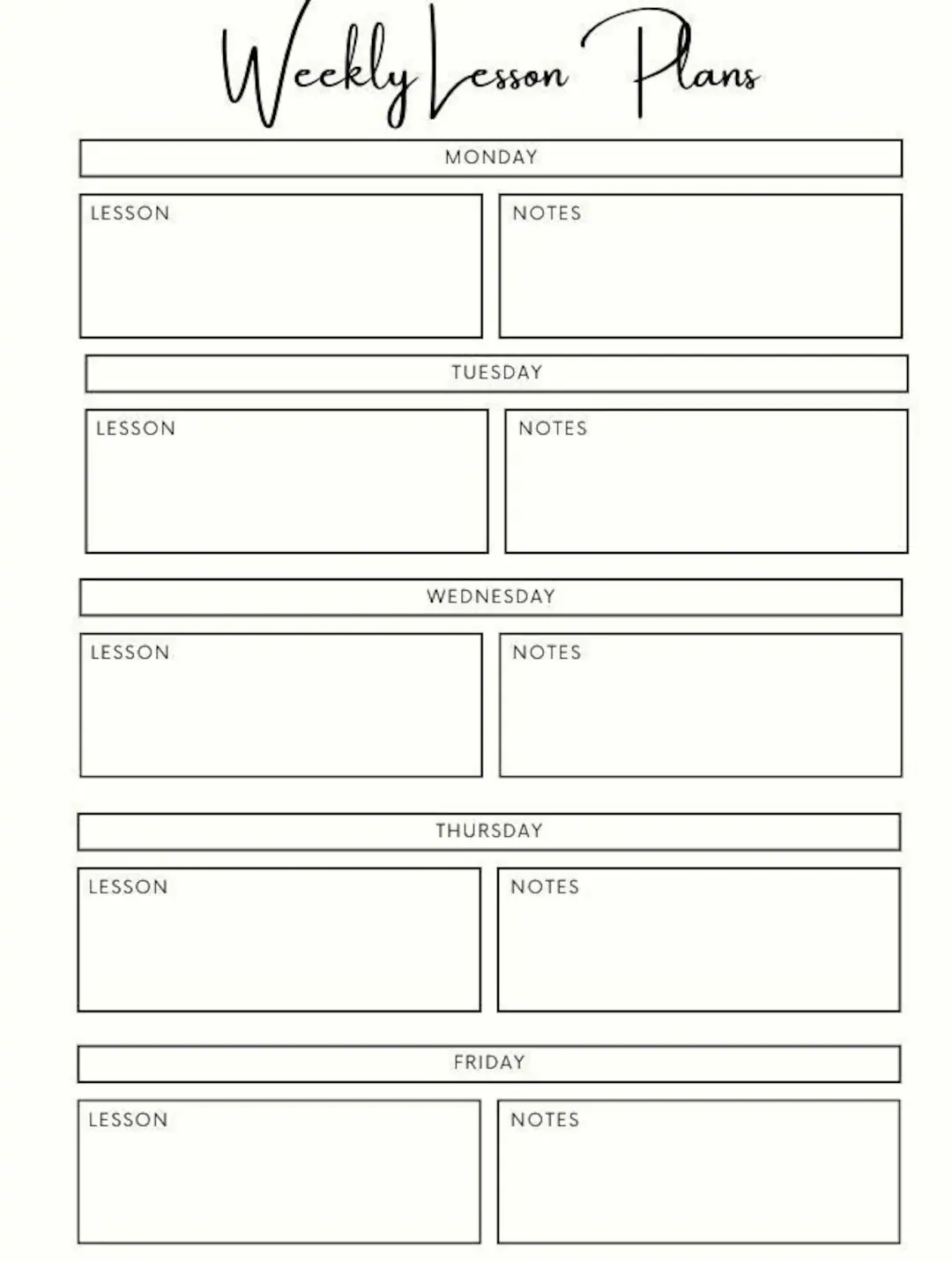 Minimalist Weekly Lesson Planner Template printable PDF Etsy