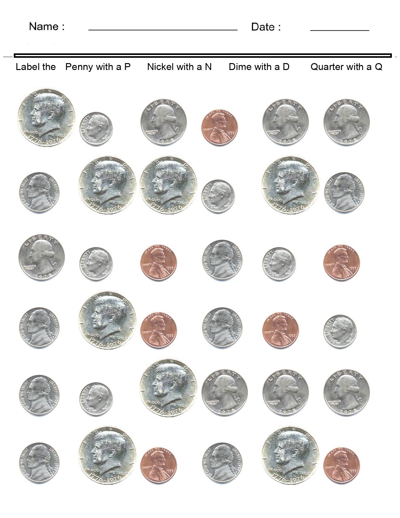 Printable Coin Identification Worksheets