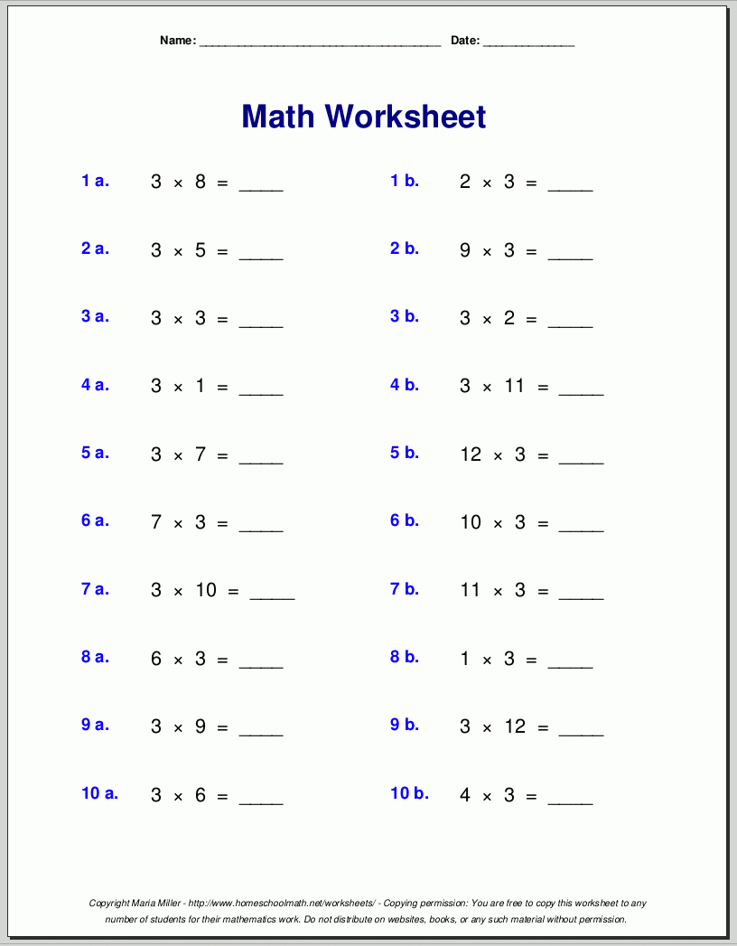 Printable Math Worksheets Free 3rd Grade