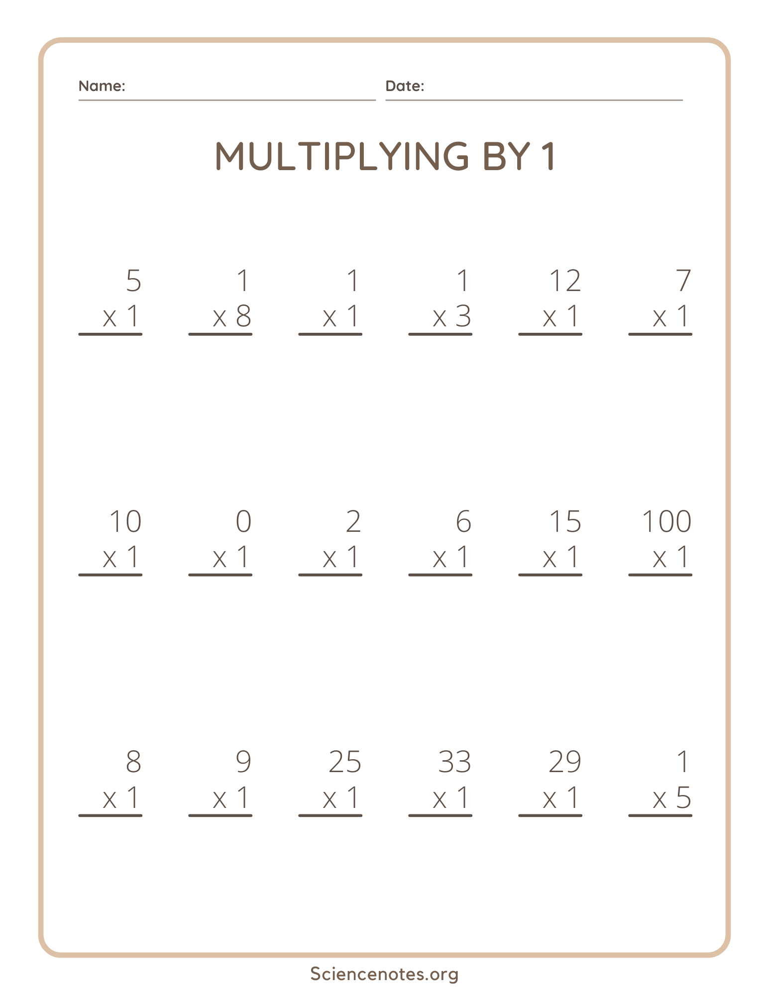 0 And 1 Multiplication Worksheets Printable
