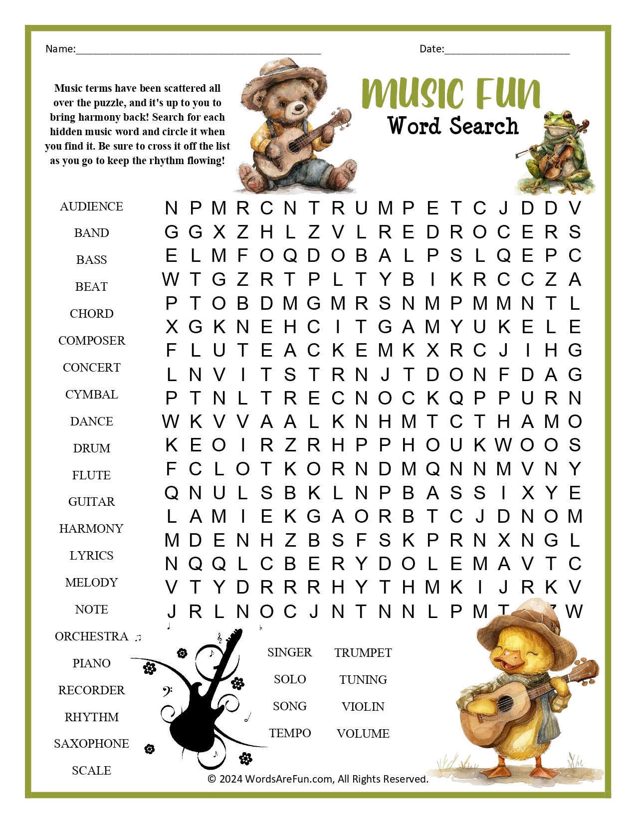Music Word Search Puzzles