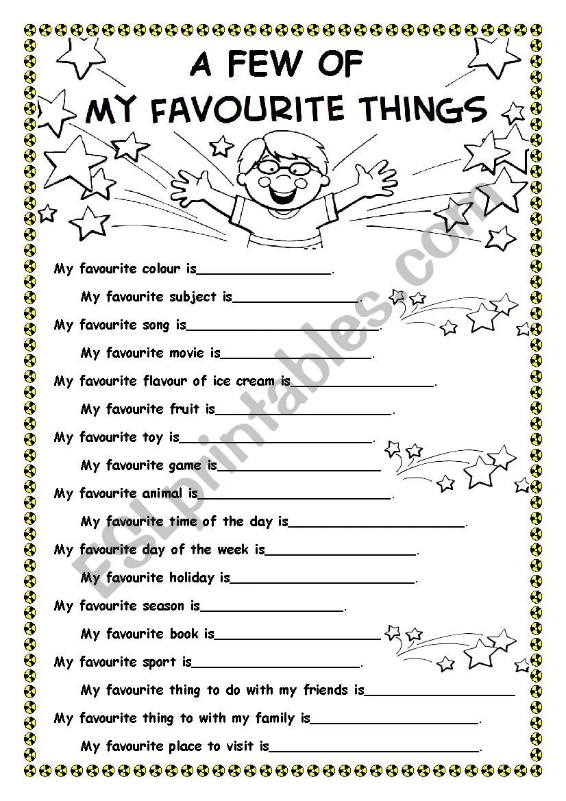 Free Printable Favorite Things Worksheet