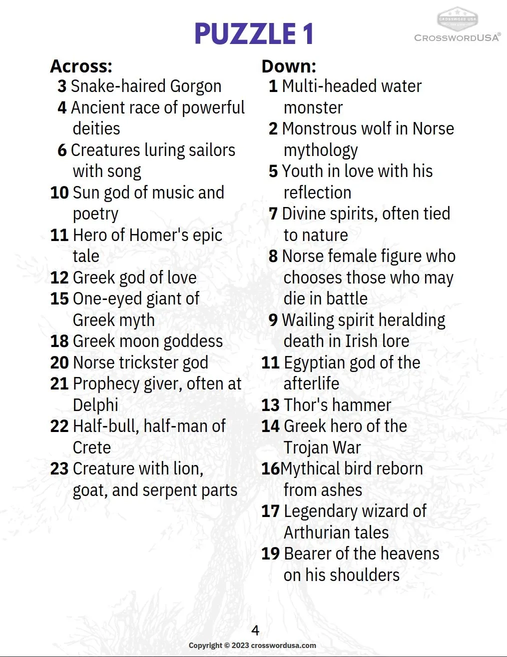 Norse Mythology Crossword Puzzles Printable