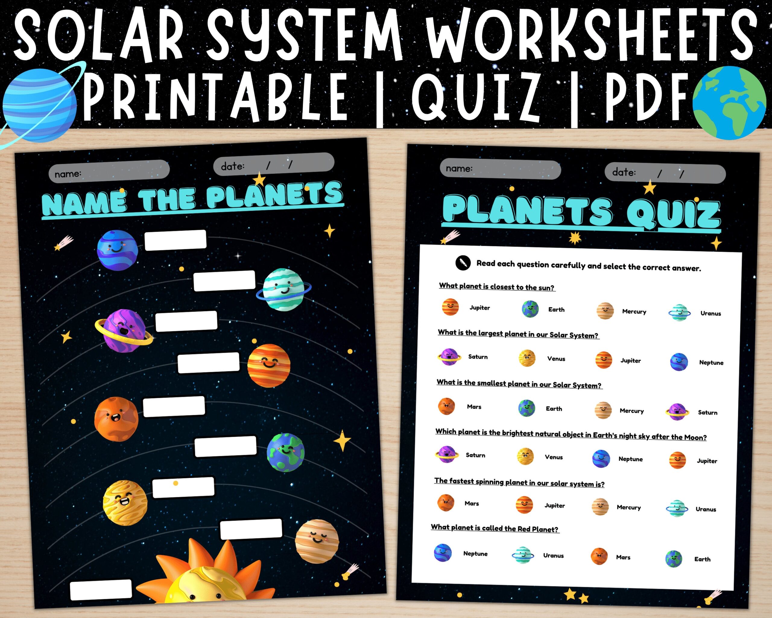 Name The Planets Worksheet Planets Quiz Printable Solar System 