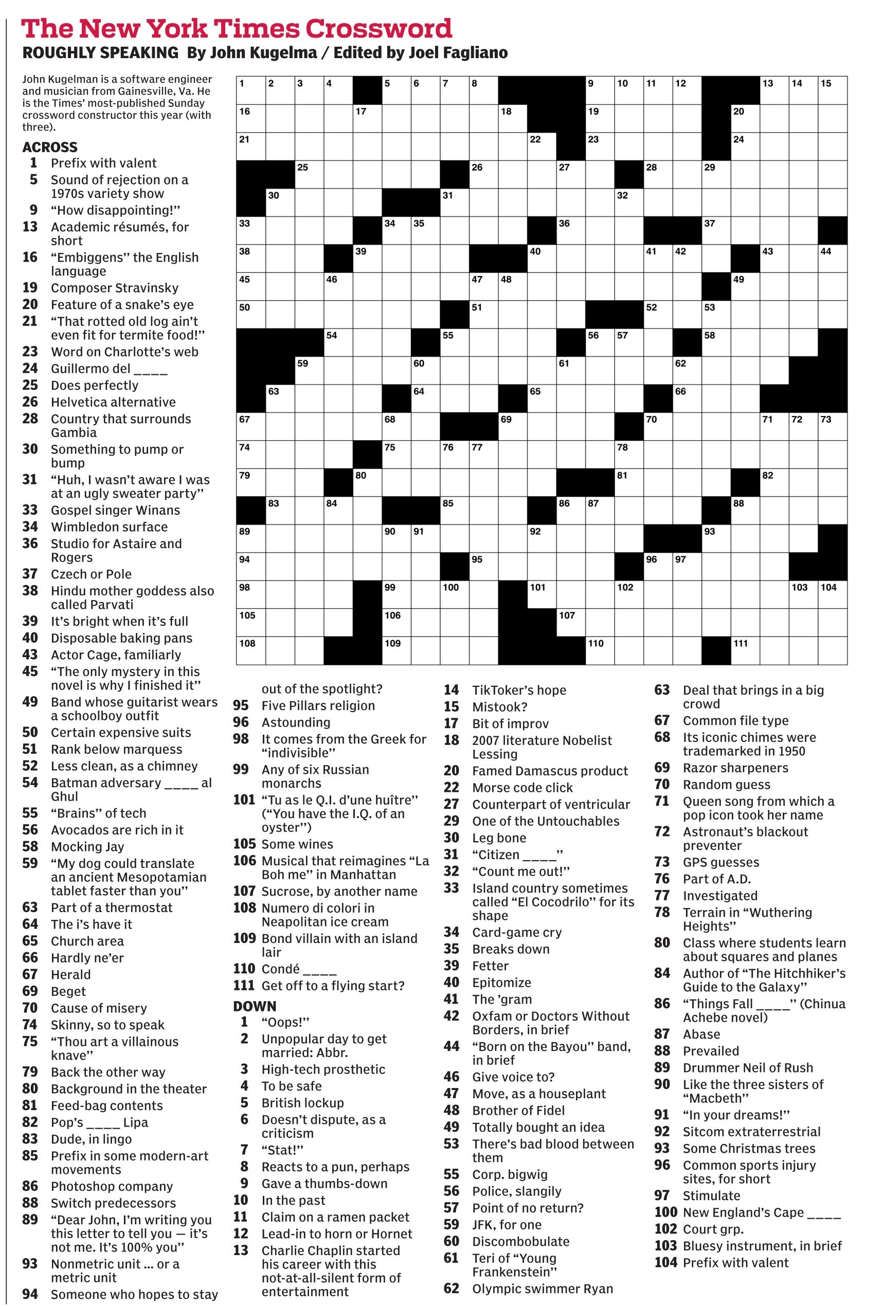 New York Times Monday Crossword Printable