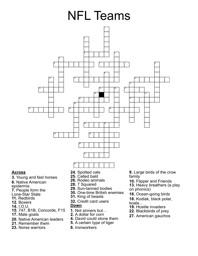 NFL Teams Crossword WordMint