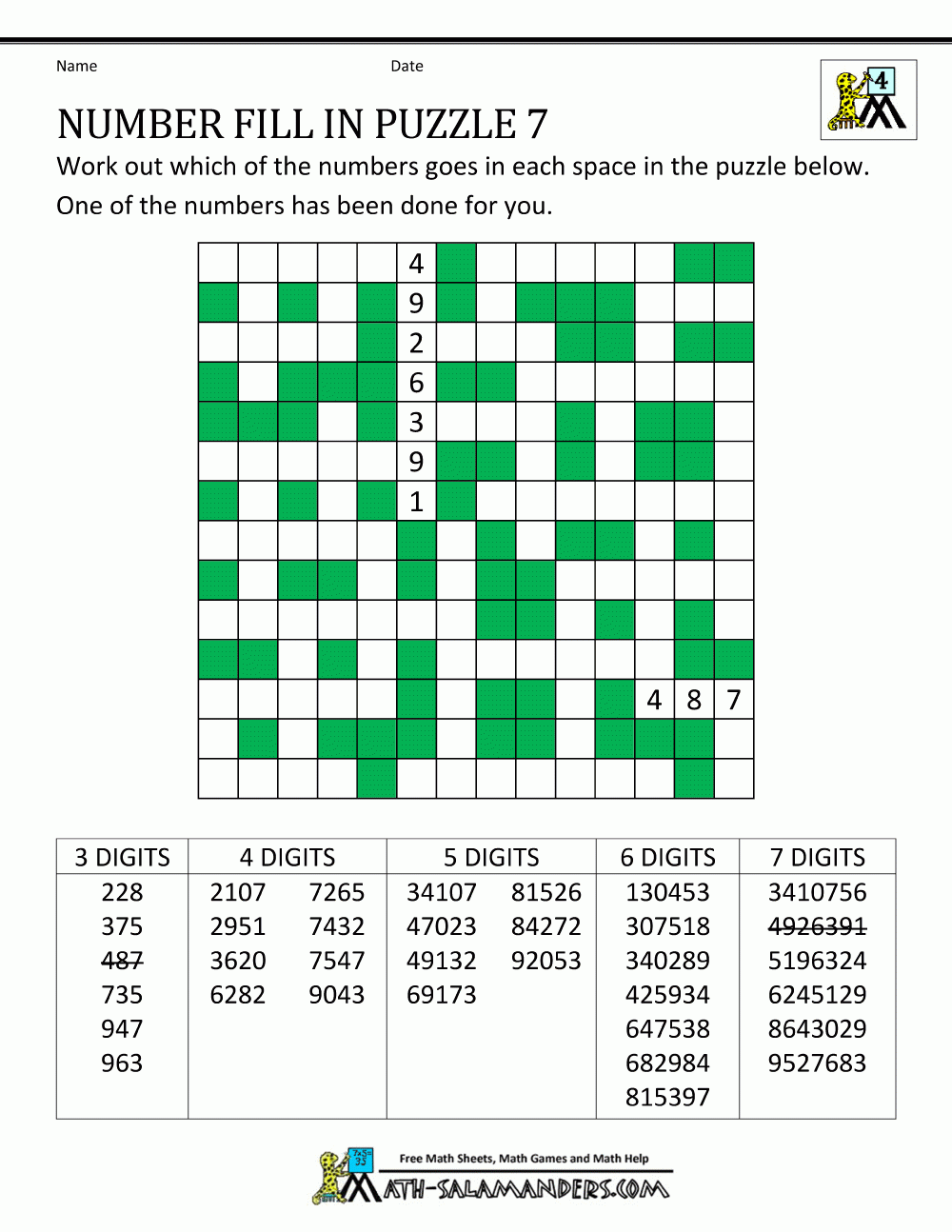 Printable Math Crossword Puzzles Challenging