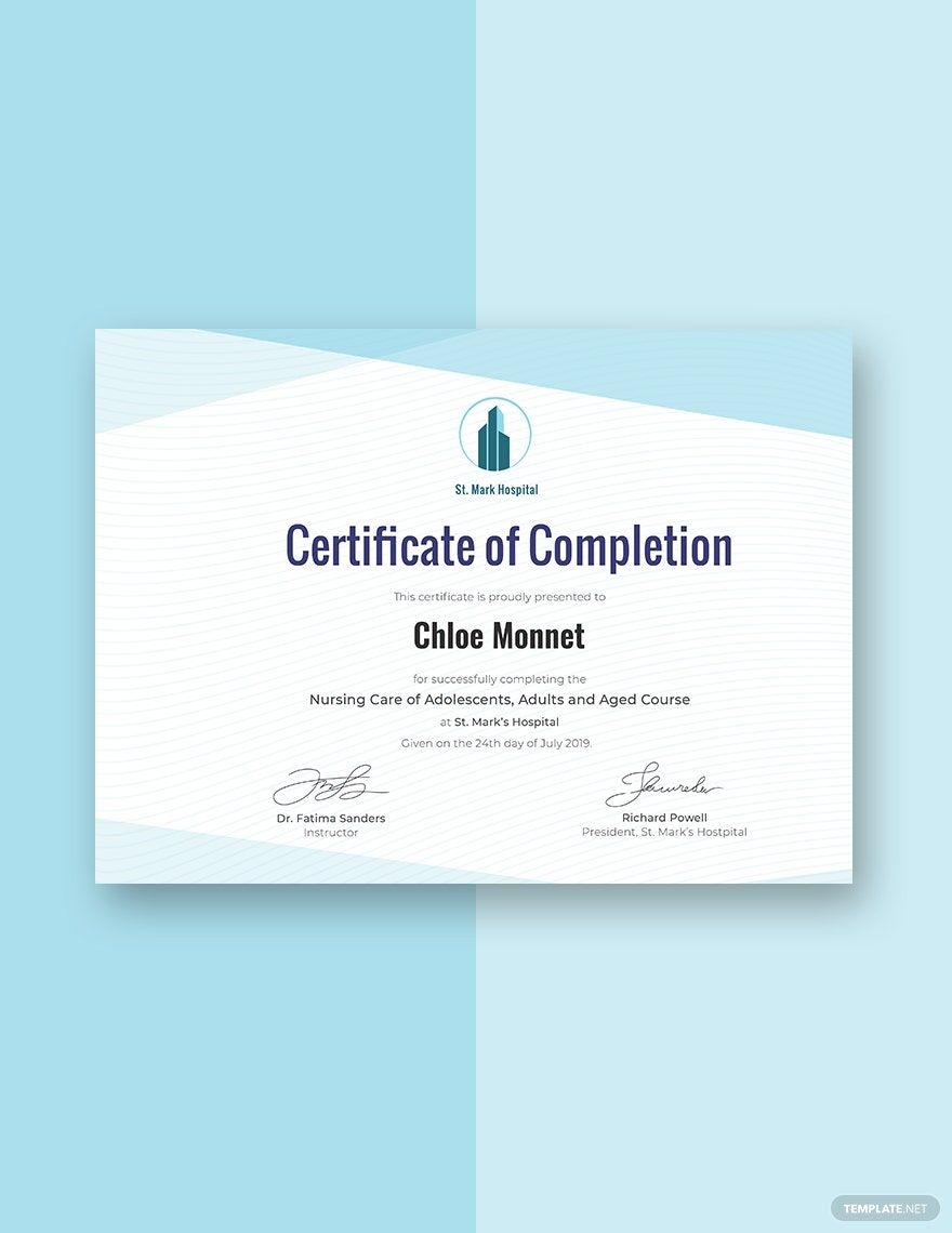 Nurse Training Certificate Template In Pages Illustrator PSD 
