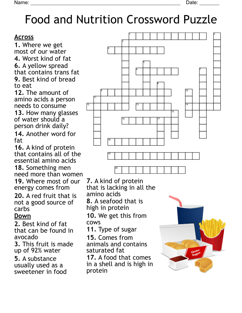 Printable Crossword Puzzles Food