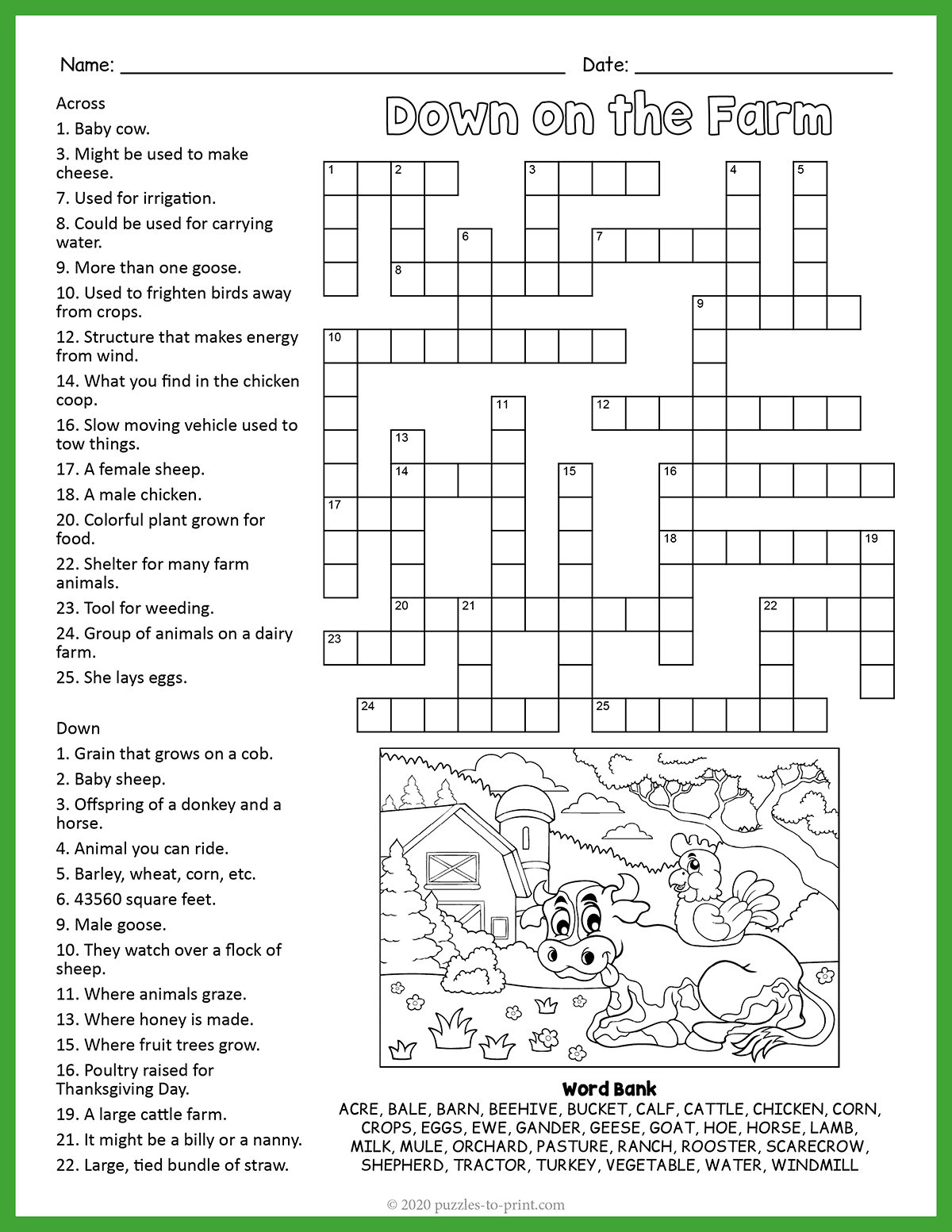 Free Printable Crossword Puzzles Farm