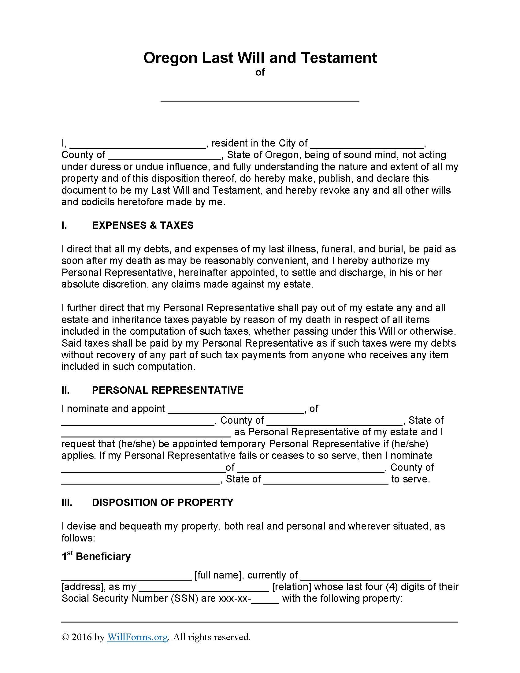 Oregon Last Will And Testament Form Will Forms Will Forms