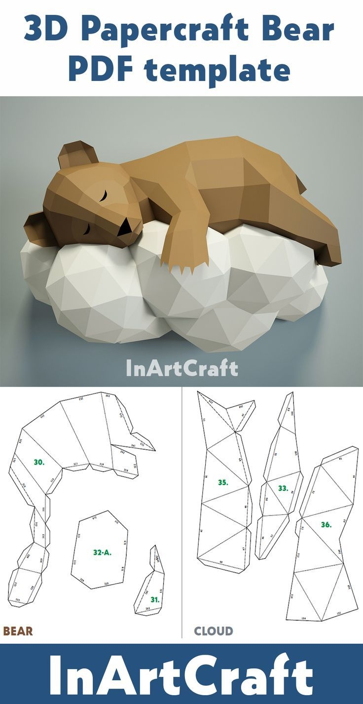Papercraft Bear On A Cloud Paper Craft 3D Origami Kit 3D 