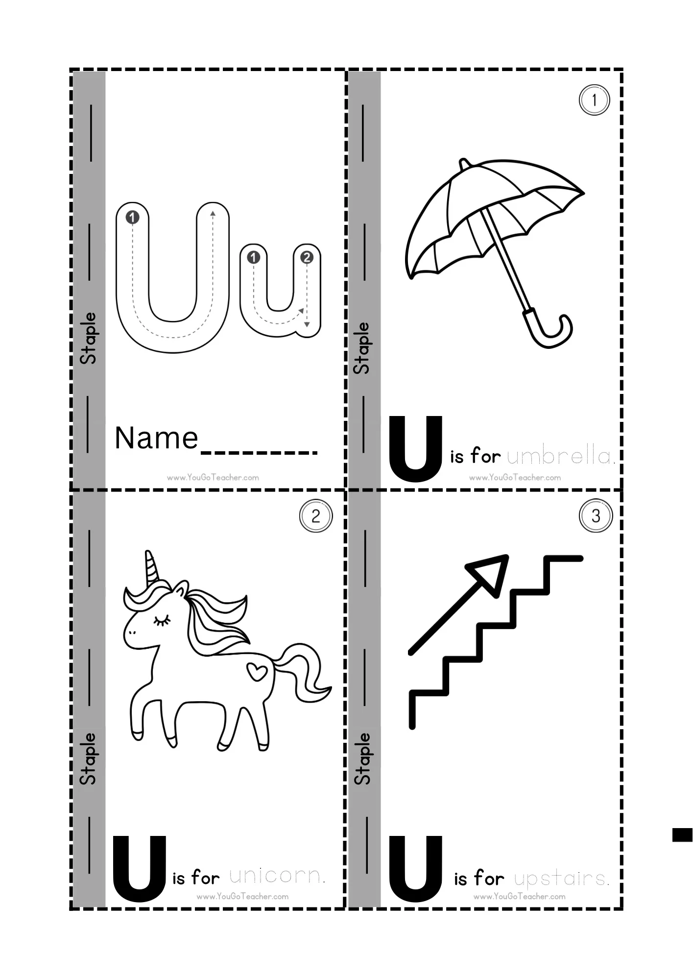 Phonics Worksheets Trace Letter U Booklet