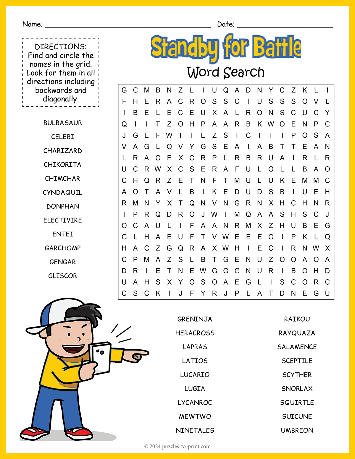 Pokemon Word Search