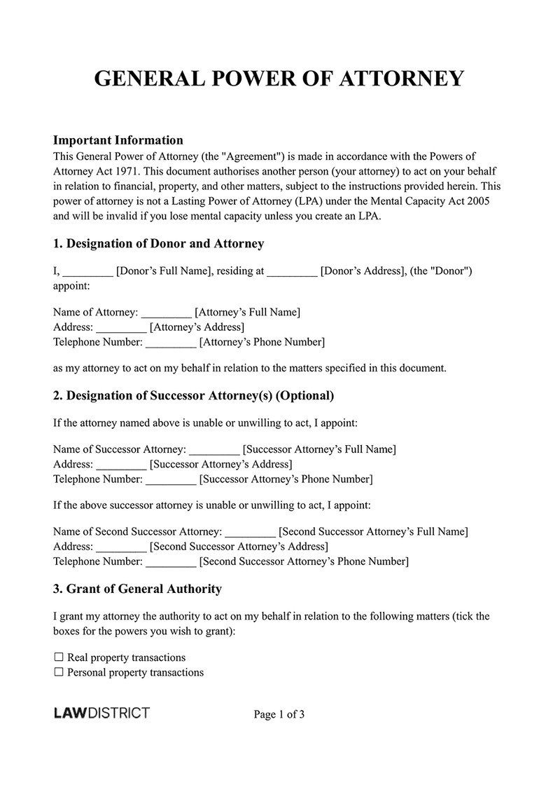 Power Of Attorney UK Free PDF amp Word Lawdistrict