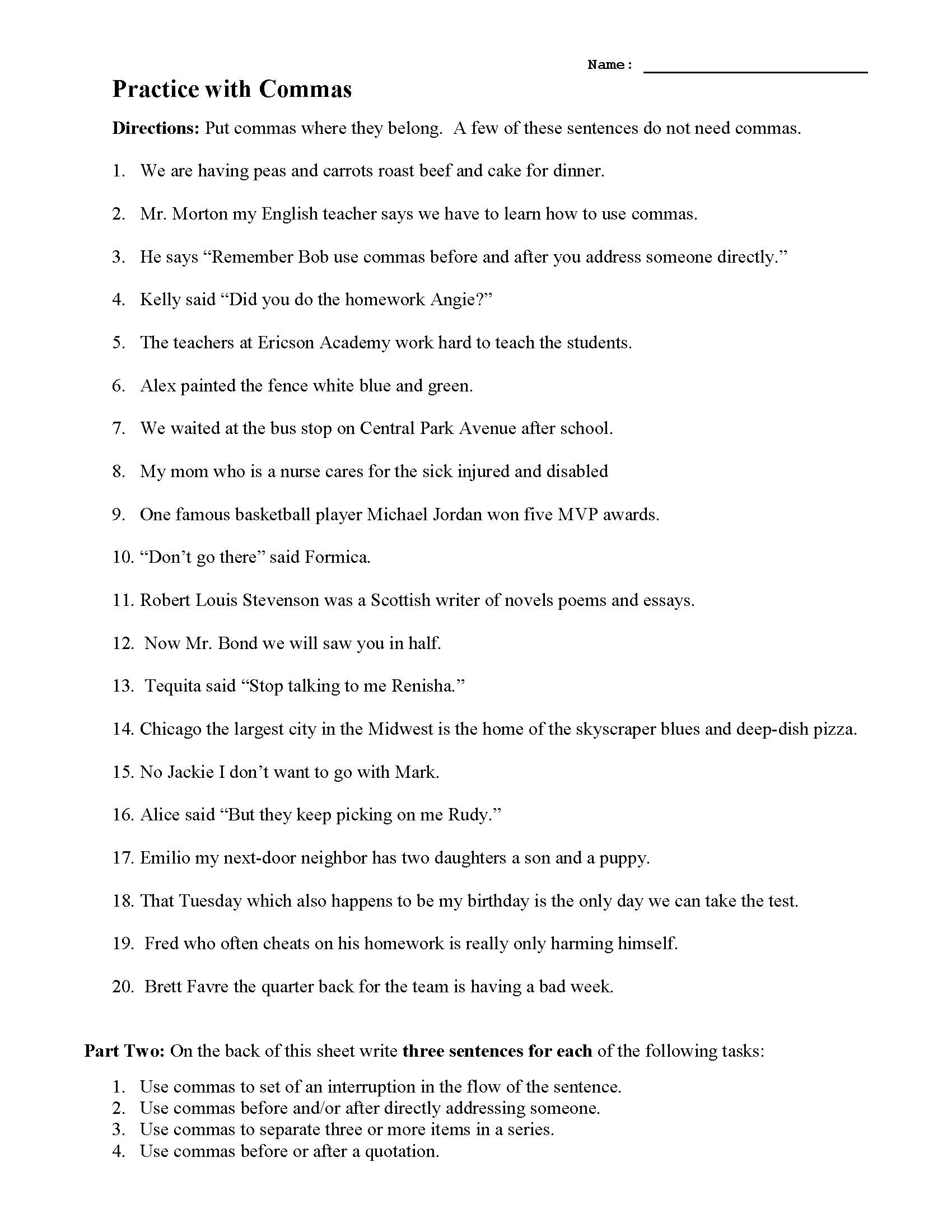 Practice With Commas Preview